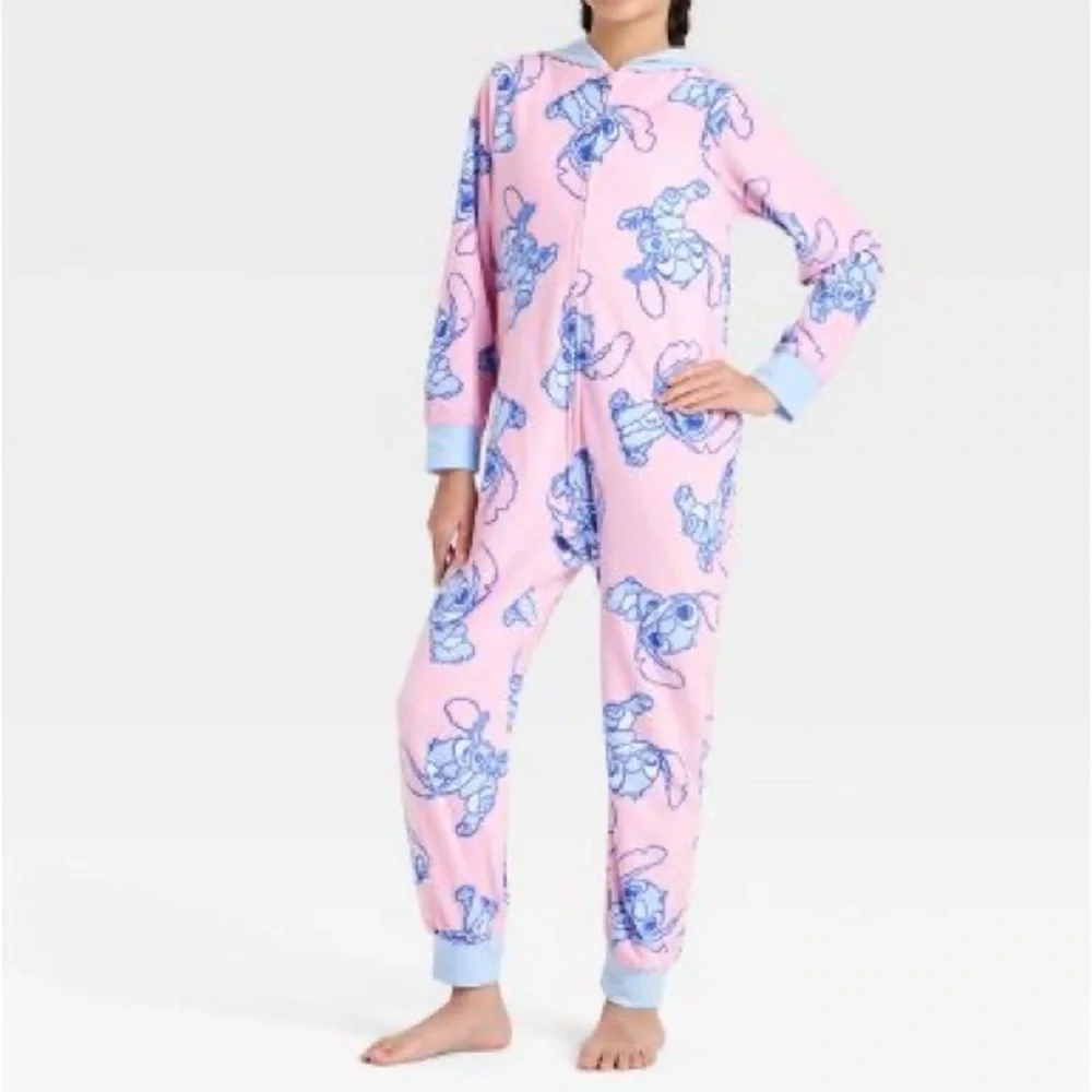 Disney Pink & Blue Lilo & Stitch Hooded Kids One-Piece Footie Size XS